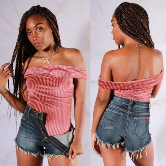 ASOS Minkpink Melody Ribbed Velvet Bodysuit Off Shoulder - Picture 4 of 8